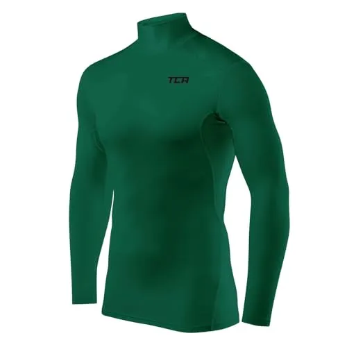 TCA Kompressionsshirt für Herren mit Kragen - Funktionsunterwäsche Herren Stehkragen - Funktionsshirt Langarm - Baselayer Fahrrad Laufen Gym - Compression Shirt - Grün, L