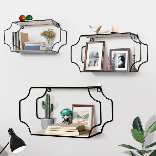 Votoko Set of 3 Wandregal, Hängeregal aus Wandregal Black Metal, Modern Shelf, Floating Shelf Decoration zur Aufbewahrung in Bad, Wohnzimmer, Küche und Schlafzimmer