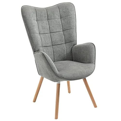 MEUBLE COSY Ohrensessel Grau – Ergonomischer Relaxsessel mit Holzbeinen