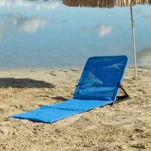 Haushalt International Gartenliege Strandliege - Klappbar und Praktisch - Camping-Möbel: Klappbare Gartenliege in Blau mit praktischer Umhängetasche für einfachen Transport, ideal für Strand und Garten.
