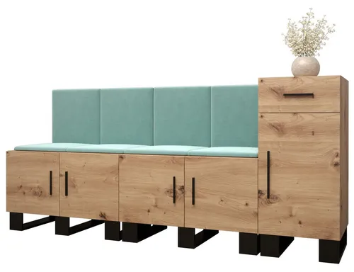 ABIKS MÖBEL Garderoben-Set ARTIN Set 17 mit gepolsterten Paneelen - Modernes Garderoben-Set im industriellen Design mit gepolsterten Paneelen. Hohe Funktionalität durch zahlreiche Regale und Kleiderbügel. Einfache Wandmontage mit schallabsorbierender Wirkung und eleganter Optik.