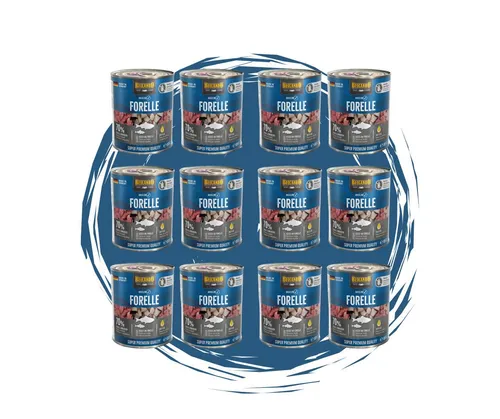 Belcando Baseline Forelle - Getreidefreies Nassfutter für Hunde 2x6x800g - Vollwertiges Nassfutter für Hunde mit fischbasierter Rezeptur. Ideal für alle Hunderassen, unterstützt Haut und Fell und sorgt für hohe Akzeptanz. Praktische Dosen für die tägliche Fütterung.
