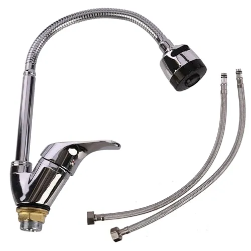 Spültisch-Einhandbatterie mit flexiblem Auslauf 360° Schwenkbar, Spültisch-Standmischer, Einhebelmischer Einhandmischer für Küchen Spüle Spültischarmatur, 2 Wasserdüsen