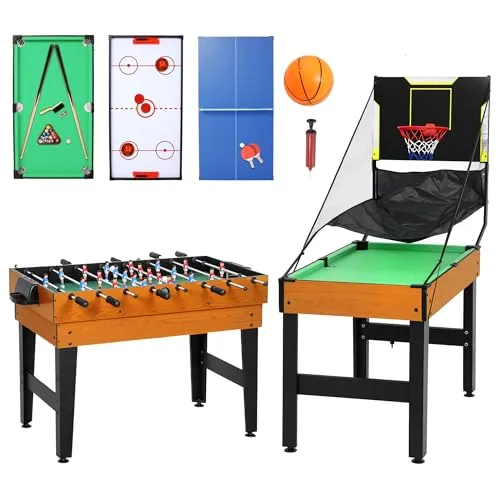 SPORTNOW 5-in-1 Multispiel-Tisch - Multifunktionstisch für die ganze Familie mit 5 integrierten Spielen, einfaches Wechseln zwischen Tischfußball, Basketball und mehr, perfekt für kleinen Raum.