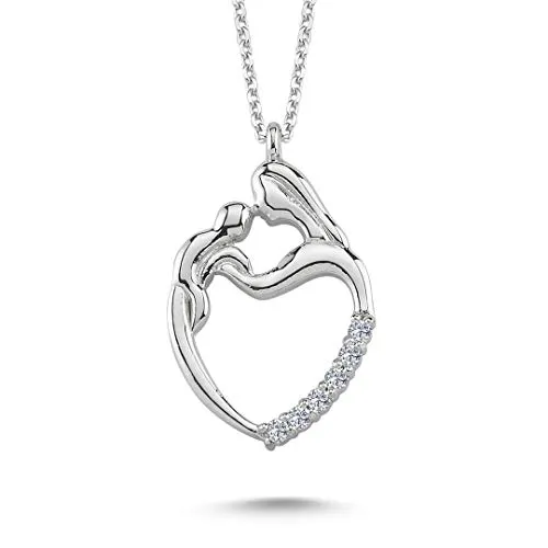EinStein Diamant Goldkette Mutter-Kind Halskette - Elegante 14 Karat Goldkette mit feinem Mutter-Kind Anhänger und 6 strahlenden Diamanten, ideal als besonderes Geschenk für Mütter.