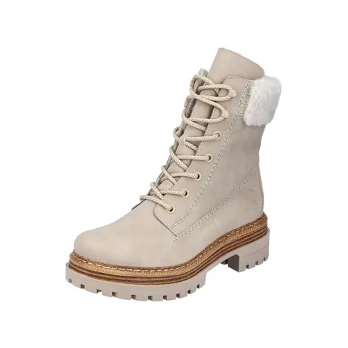 Rieker 75630 Schnürstiefel beige|weiß 42 EU - Wanderschuhe mit warmem Futter, ideal für kalte Tage und lange Spaziergänge, bieten Komfort und Stil.