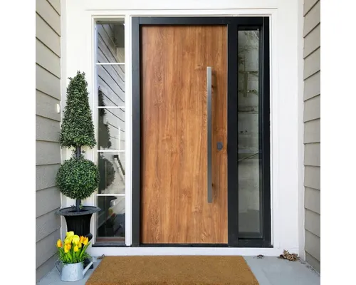 Sicherheitstür Haustür mit Glas Holzoptik - Robuste Stahltür in Holzoptik mit Glas, ideal für Sicherheit und Stil in Ihrem Zuhause. Maße: 120 cm breit, 205 cm hoch, rechtshändig.