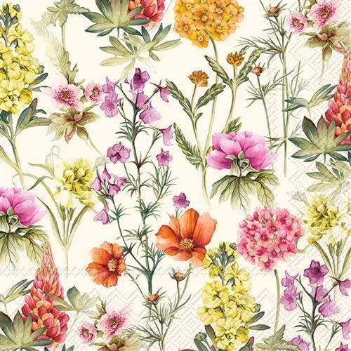 Servietten Marabella cream Blumen Sommer Natur bunt creme Tischdeko 33x33cm 20