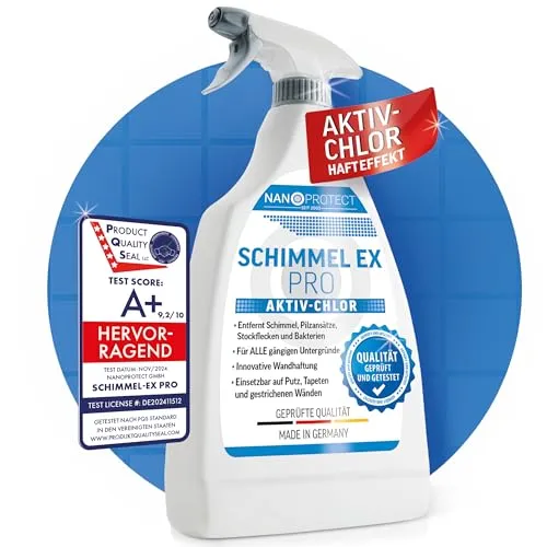 Nanoprotect Schimmelentferner | Extrastark durch Aktiv-Chlor | Professionelles Schimmelspray mit Hafteffekt gegen Verlaufen | Schimmelstop | Schimmel Ex Pro
