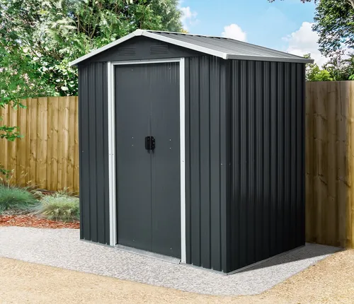 Gerätehaus Pultdach Anthrazit aus Metall 1,94 x 1,31 x 1,84 m - Praktisches Gerätehaus mit Schiebetür in stilvollem Anthrazit. Ideal für die Aufbewahrung von Gartengeräten und Zubehör. Robustes Metall sorgt für Langlebigkeit und Schutz.