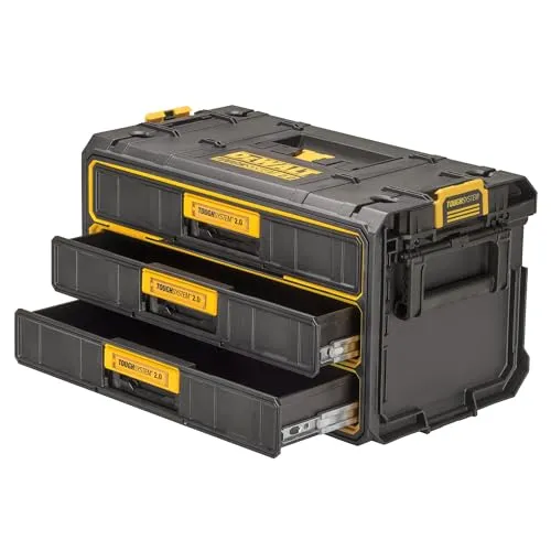 DEWALT® ToughSystem® 2.0 Werkzeugkiste mit 3 Schubladen - Werkzeugkoffer aus robustem ABS-Kunststoff, ideal für die sichere Aufbewahrung von Werkzeugen und Zubehör.