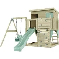 OutdoorToys Spielturm - Spielturm aus hochwertigem Holz in mintgrün, ideal für Kinder ab 3 Jahren. Fördert die motorischen Fähigkeiten und sorgt für stundenlangen Spielspaß im Freien.