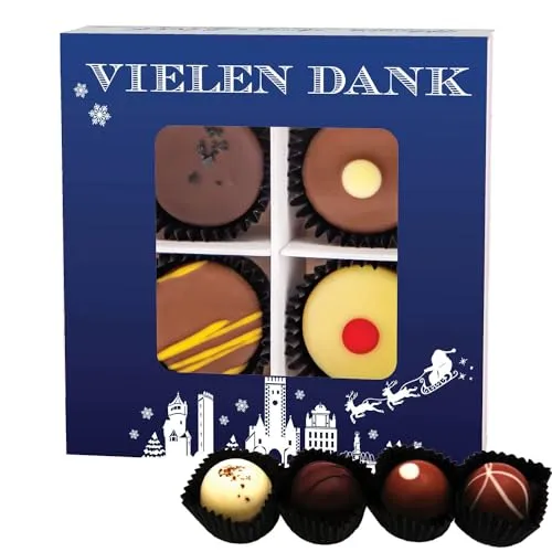 Hallingers Genuss Manufaktur Pralinen Geschenk Weihnachten – mit & ohne Alkohol, liebevoll handgemacht & zart schmelzender Edelkakao in edler Geschenkbox, Confiserie-Qualität Geschenk Weihnacht & Dank