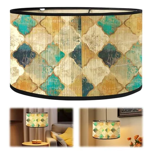 Stoff Lampenschirm,Lampenschirm Hängelampe,Trommel-Lampenschirms 30×30×20cm,Lampenschirms für Tischlampe,Handgefertigter lampenschirms Retro für E27 Halter Tischlampen Stehlampen