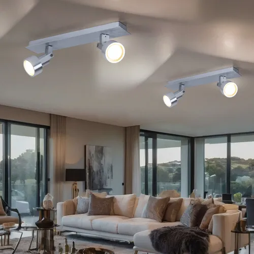 2-flammige Deckenleuchte mit schwenkbaren Spots, Chrom - Lampen - Moderne 2-flammige Deckenleuchte mit verstellbaren LED-Spots in gebürstetem Chrom für warmweißes Licht. Ideal für stimmungsvolle Beleuchtung in jedem Raum.