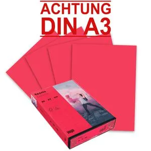 Inapa Kopierpapier Tecno Colors A3, intensivrot, 80g/m² - Heimwerken – Hochleistungs-Kopierpapier in A3, ideal für eindrucksvolle Kommunikation. Zertifiziert mit Euroblume und aus nachwachsenden Rohstoffen, 500 Blatt in intensiver roter Farbe.
