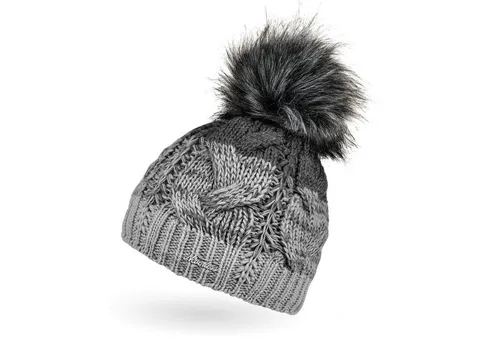 Neverless Bommelmütze Damen Strick-Mütze gefüttert Fleece-Innenfutter Fell-Bommel Kunstfell