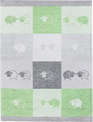 KRACHT Geschirrtuch Jacquard Halbleinen Schäfchen grün 50x70 cm