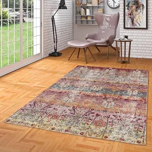 Designer Teppich Vintage Zoe Orient Bunt Ethno Verlauf - Teppich in 5 Größen, schadstoffgeprüft nach Öko-Tex Standard 100, ideal für Fußbodenheizung und schonend für Parkett und Laminat.