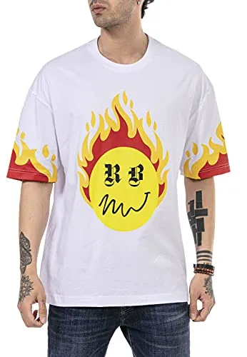 T-Shirt für Herren Oversize Kurzarm Baumwolle Rundhals Streetstyle Weiß XL