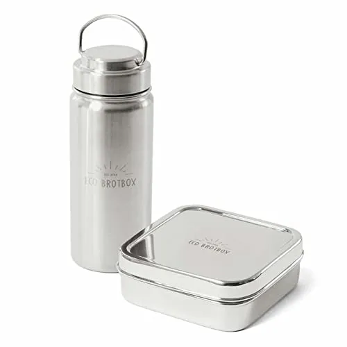 ECO Brotbox Starter Set | Set aus Brotbox Classic und Trinkflasche CHI2 | Lebensmittelechter Edelstahl | Schadstofffrei| Spülmaschinengeeignet | Für Schule