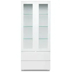 Mid.you Vitrine in Weiß mit Glas, 3 Fächern & 2 Schubladen - Vitrine für Wohnzimmer mit 3 Einlegeböden und 2 Schubladen, perfekt zur stilvollen Präsentation von Deko und persönlichen Schätzen.