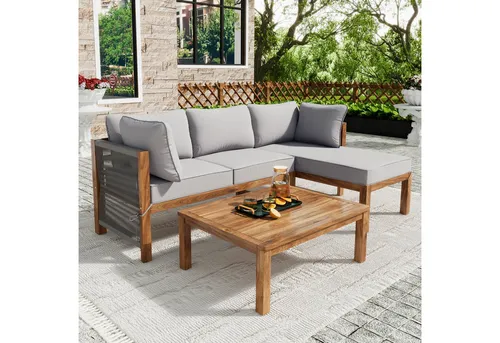 Odikalo Gartenlounge-Set L-Form mit Couchtisch und Kissen - 3-teiliges Gartenmöbel-Set mit stabilem Akazienrahmen und handgewebten Seilarmlehnen. Ideal für stilvolle Entspannung im Freien. Pflegeleicht und wetterbeständig, perfekt für Gärten, Terrassen und Balkone.