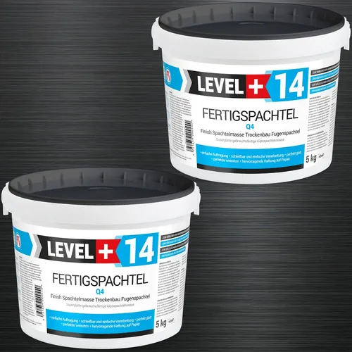 Fertigspachtel Glättspachtel 5+5Kg für Trockenbau und Wand - Hochwertige Spachtelmasse für Innenanwendungen. Gebrauchsfertig und leicht schleifbar, ideal für glatte Oberflächen. Abdeckung von ca. 6,5 m² mit einer Trockendauer von ca. 6 Stunden pro mm.