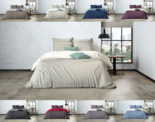 Uni Einfarbig Wende Bettwäsche Mistral Home Edel Perkal 100% Ägyptische Baumwolle, Größe:240x220cm Bettwäsche, Farbe:Pristine-Chateau Grey