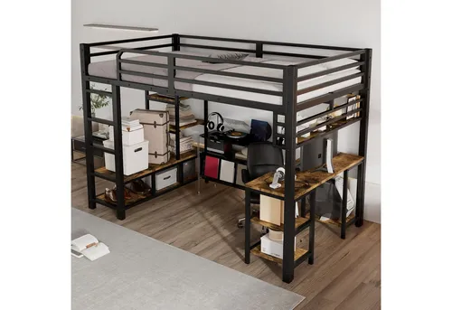 Stilvora Hochbett Schwarz mit integriertem Schreibtisch - Platzsparendes Hochbett für Kinderzimmer mit 120x200 cm Liegefläche. Integrierter Schreibtisch und Ablagefläche für kreatives Lernen und Spielen. Robuste Metallkonstruktion sorgt für Stabilität und Sicherheit.