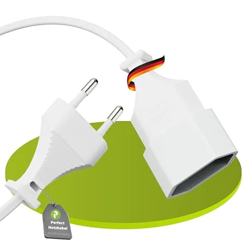 Perfect Euro-Netzkabel-Verlängerung, Euro-Stecker gerade auf Euro-Buchse gerade, Zubehör-Stromkabel für Haushaltsgeräte, 2.00m, weiß