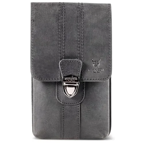 MATADOR Handy Gürteltasche Leder #Malaga XL, Geräumige Gürteltasche mit Doppelfach, Elegante Handy Tasche Gürtel für Smartphone bis 7,5 Zoll, praktisch für Alltag in Schwarz Nappa