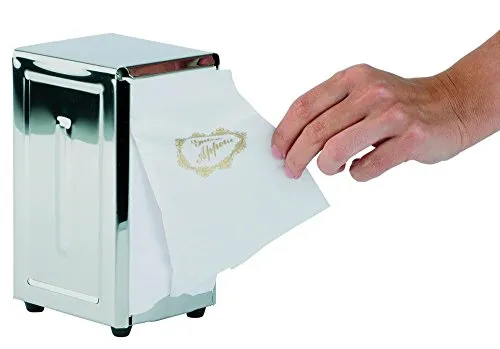 APS 11720 Serviettenhalter, für Servietten mit 1/8-Falz, 10 x 11,5 cm, Höhe 18,5 cm, Edelstahl, hochglanzpoliert, mit rutschenfesten Gummifüßen