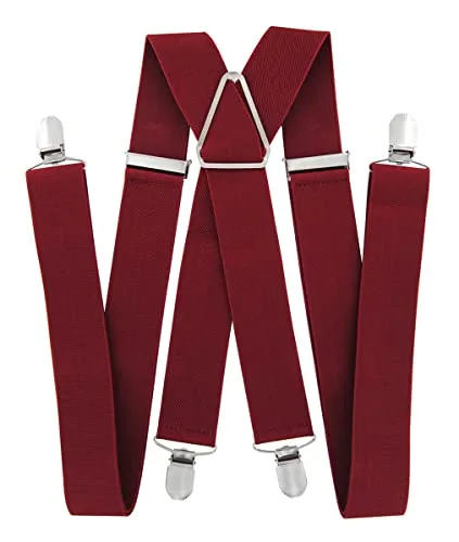 axy Hosenträger für Herren breit 3,5 cm in X-Form mit 4 Hosenträger Clips extra stark längenverstellbar 35mm (Weinrot)