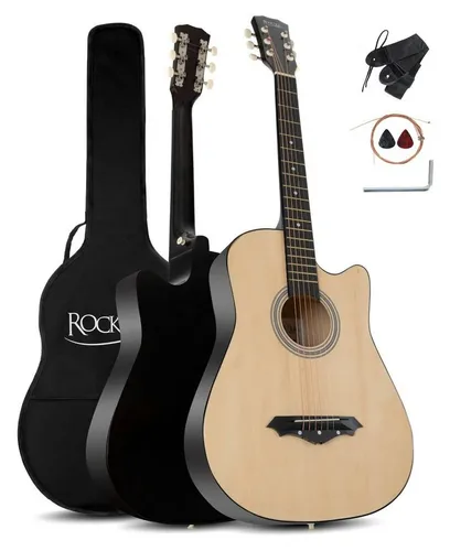 Rocktile WSD-5C-NT Slim Line Westerngitarren Set - Dreadnought Akustik Gitarre, ideal für Einsteiger mit kleinem Korpus und umfangreichem Zubehörpaket