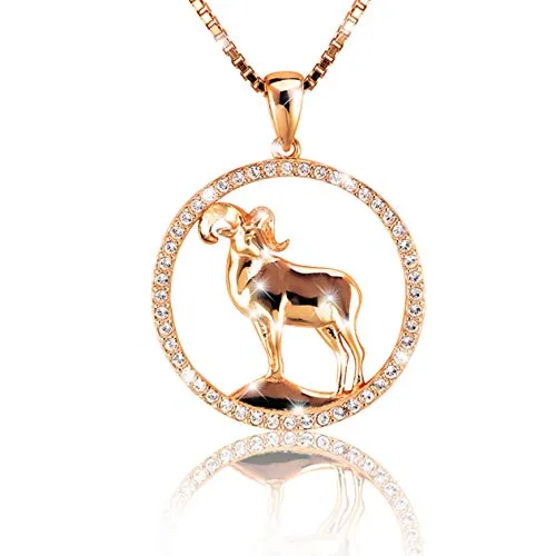 Elegante Damen Halskette Sternzeichen WIDDER Kette Roségold plattiert mit glänzenden Kristallen aus der Kollektion SHINE inkl. einer edlen PAVEL’S Schmuckbox