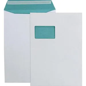 Mailmedia Versandtaschen C4, haftklebend - Reißfeste, weiße Versandtaschen aus Kraftpapier mit Fenster, ideal für sicheren Versand. 100 Stück pro Packung, perfekt für Geschäftskorrespondenz.