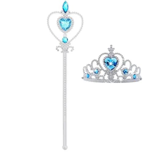 Tiara Crown und Fairy Wand, 2 Sets fee kostüm und zauberstab für Mädchen aus Kunststoff krönchen Prinzessin Zauberstab mit Strasssteinen Glitter Engelsstab Feenstab Kit für Kostüm Cosplay Geburtstag