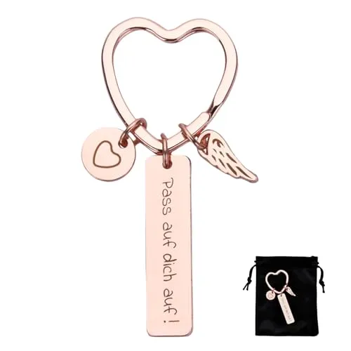 Willingood Herz Schlüsselanhänger, Roségold Schutzengel Glücksbringer, Auto Schlüsselanhänger für Frauen Beste Freundin Mutter Mädchen, Geschenke zum Führerschein Weihnachten Geburtstag