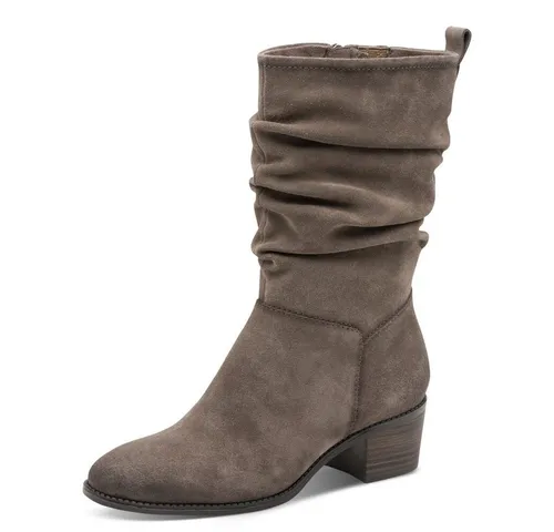 TAMARIS Damen Stiefel Gr. 37 taupe - Wanderschuhe aus Veloursleder mit einem komfortablen Blockabsatz und einem stylischen slouchy Schaft, ideal für trendbewusste Frauen.