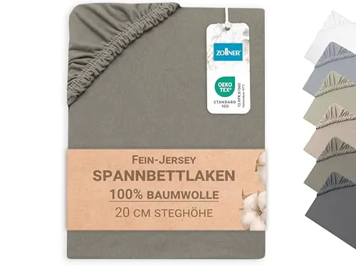 ZOLLNER Spannbettlaken in 100x200cm - Matratzenhöhe bis 20cm - Baumwolle - mit praktischem Gummizug - waschbar bis 60°C - in Taupe - Oeko Tex® Zertifiziert