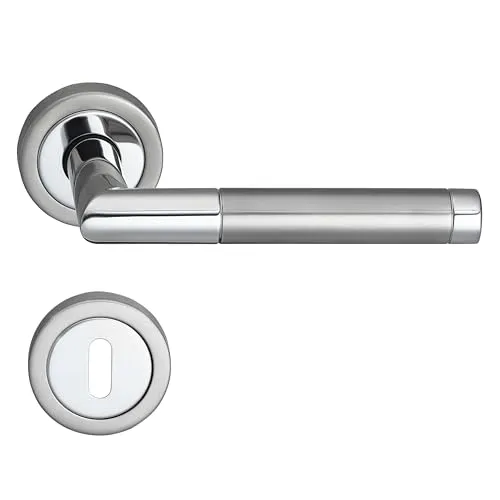 MeinTürgriff Drückergarnitur Nizza Edelstahl/Chrom Türgriff Türdrücker Rosettengarnitur, Typ:BB Buntbart