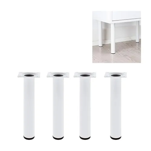 Amig Rundes Möbelbein aus Stahl, robust und vielseitig, inklusive Schrauben, ideal für Tische und Sofas, Türschloss, Weiß, 30 x 300 mm, Metall