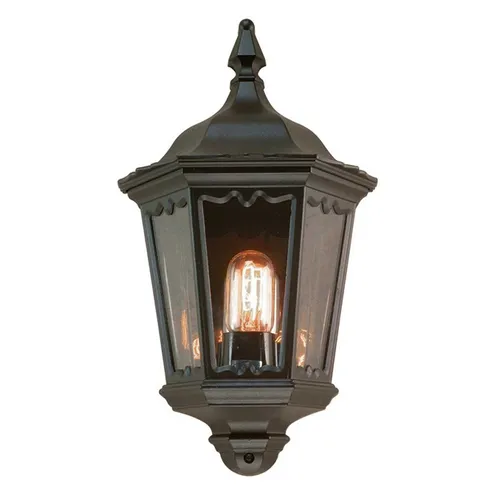 Elstead Medstead Außen-Wandleuchte E27 45cm Schwarz IP43 - Lampen: Stilvolle Halblaterne aus schwarzem Stahl mit 3 Glasfronten für klares Licht, ideal für den Eingangsbereich und wetterfest mit IP43.