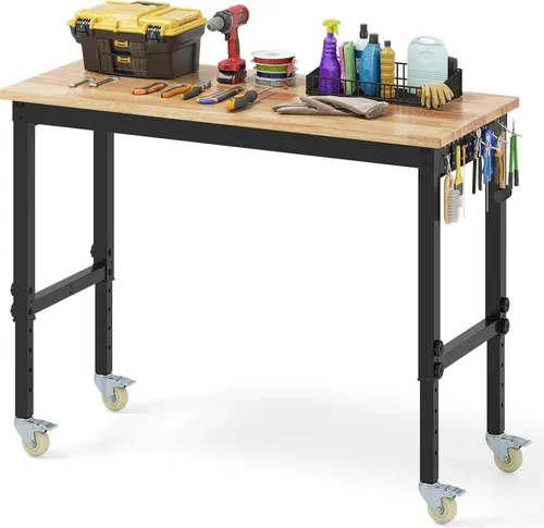 COSTWAY Verstellbare Werkbank mit Rollen