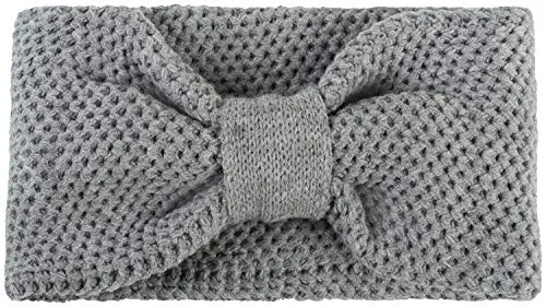 styleBREAKER Damen Strick Stirnband mit Knoten und Perl Strickmuster, Knotendesign, warmes Winter Haarband, Headband 04026042, Farbe:Grau