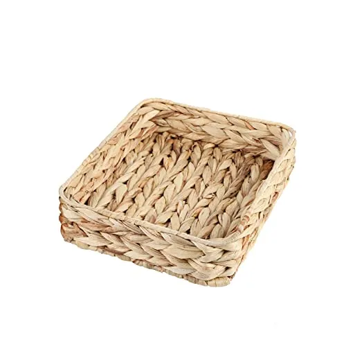 Wasserhyazinthe gewebtes Serviertablett Rechteckige handgeflochtene Weidenablagen für Kaffee/Frühstück/Dessert/Obst/Brot (Originalfarbe, Trompete.)