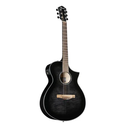 Ibanez AEWC400-TKS Transparent Black Sunburst - AEWC-Serie, geflammter Ahorn für besonderen Klang, Walnussgriffbrett, und Fishman Sonicore Pickup für optimale Klangqualität – ideal für kreative Musiker.