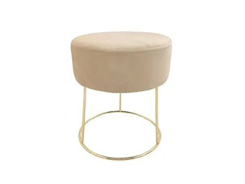 ECHTWERK Sitzhocker Marilyn – Stilvoller Polsterhocker in Creme - Schminktischhocker aus Samtstoff mit eleganten Metallbeinen in Gold. Belastbar bis 150 kg, ideal für Schlaf- und Wohnzimmer mit hohem Sitzkomfort.