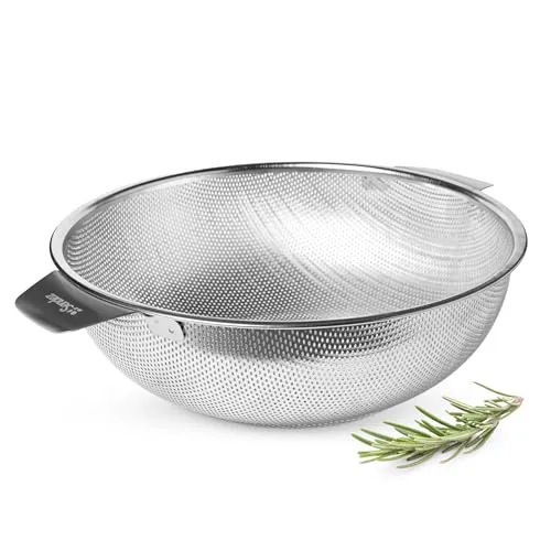 Sendez Edelstahl Küchensieb 28 cm mit 2 Griffen – Feinmaschiges Sieb aus Edelstahl – Mattierte Oberfläche – Abgießsieb für Nudeln, Gemüse, Mehl